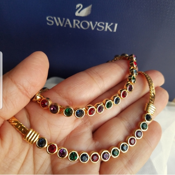 AUTHENTIC Swarovski 24k Gold Plated Multicolor Tennis Bracelet - Picture 3 of 17